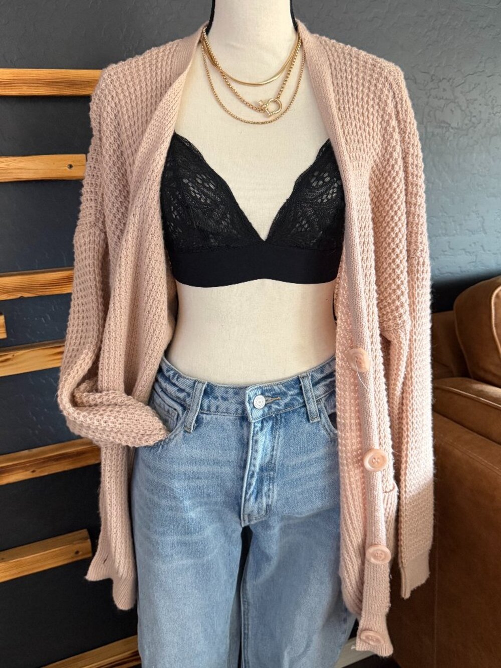 Button Front Large Knit Cardigan - Picture 1 of 2